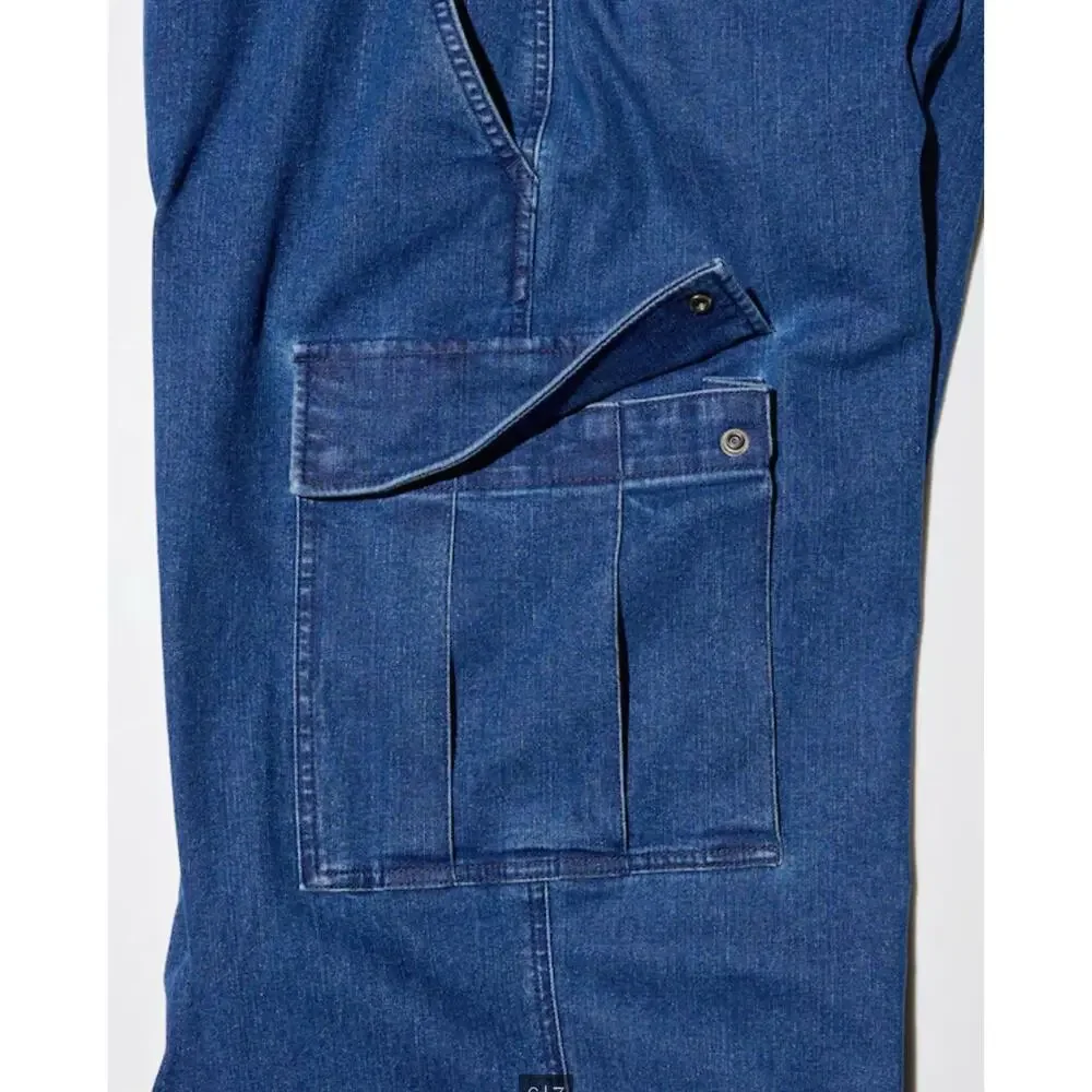Uniqlo Wide Fit Denim Cargo Pants Mens Size L Drawstring‎ Stretch Streetwear - Picture 6 of 14